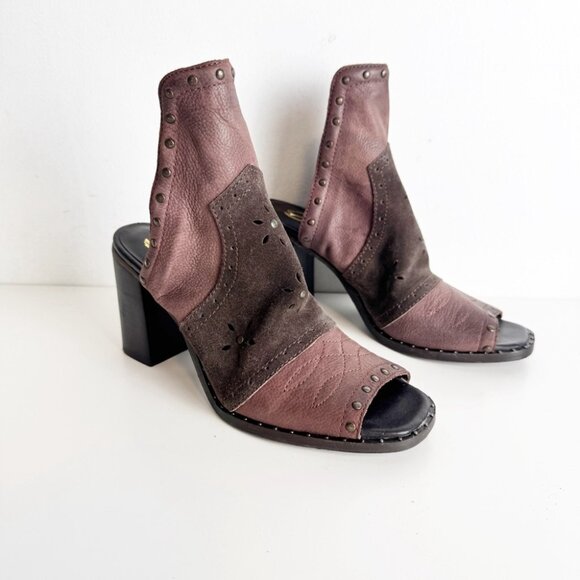 New Sbicca Leather and Suede Block Heel Sandals in Dark Burgundy Maroon - Picture 2 of 9